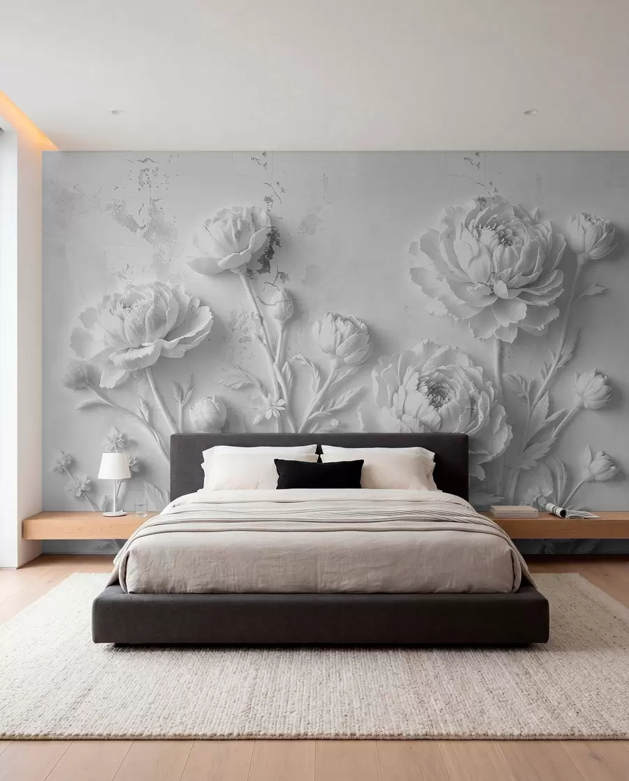 wall murals Sjenke božura u srebru w03553v2