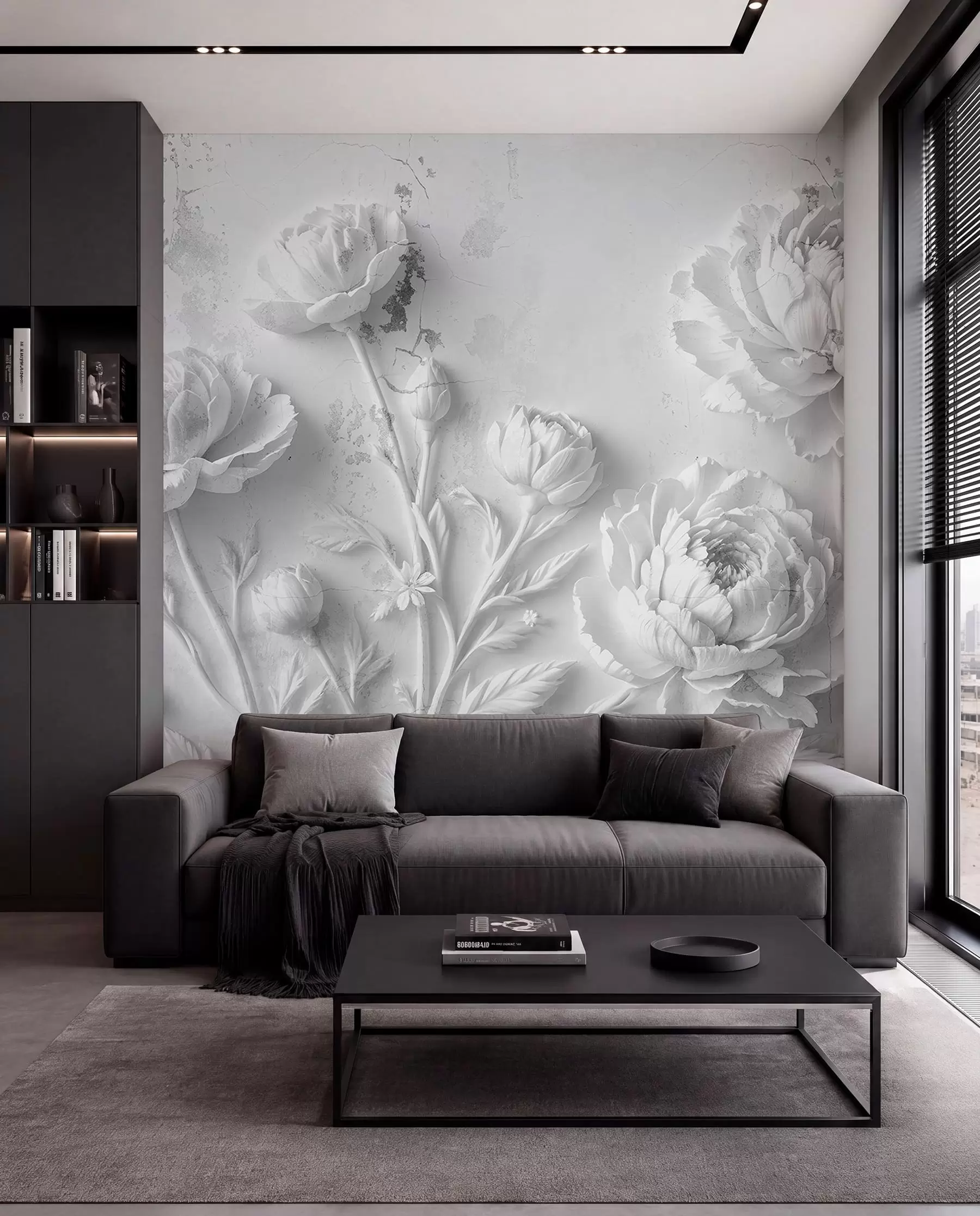 wall murals Sjenke božura u srebru w03553v2