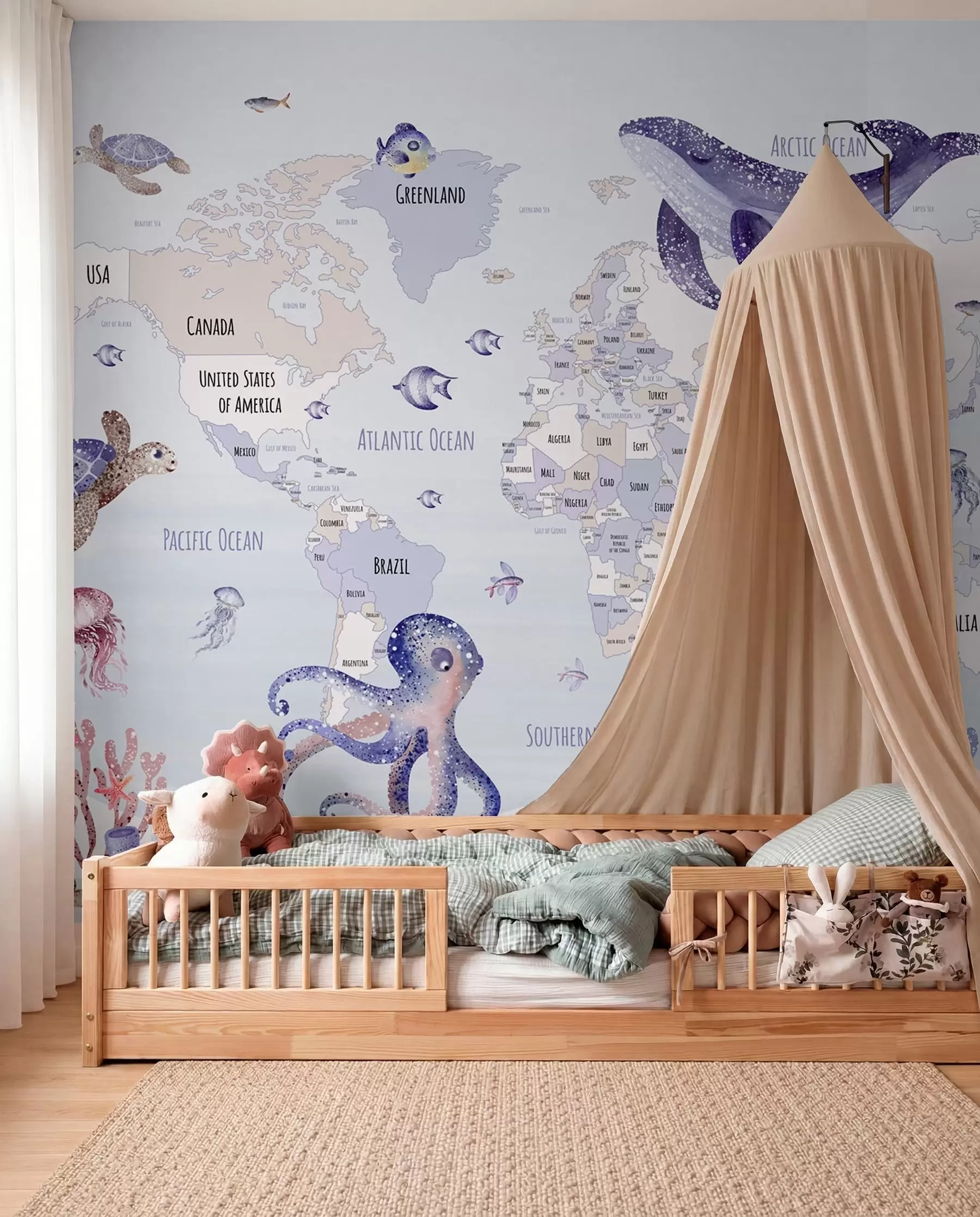 wall murals Подводни свет са мапом света w03526v1
