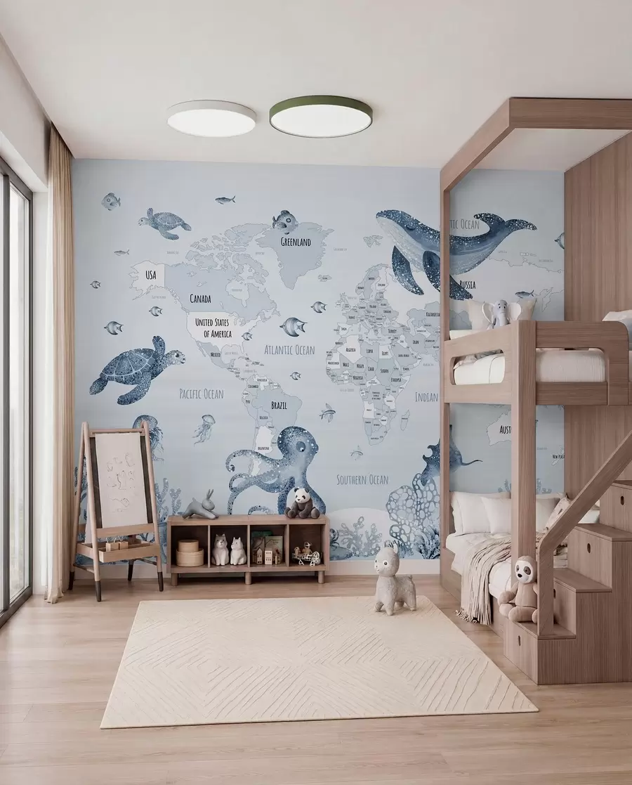 wall murals Подводни свет са мапом света w03526v3