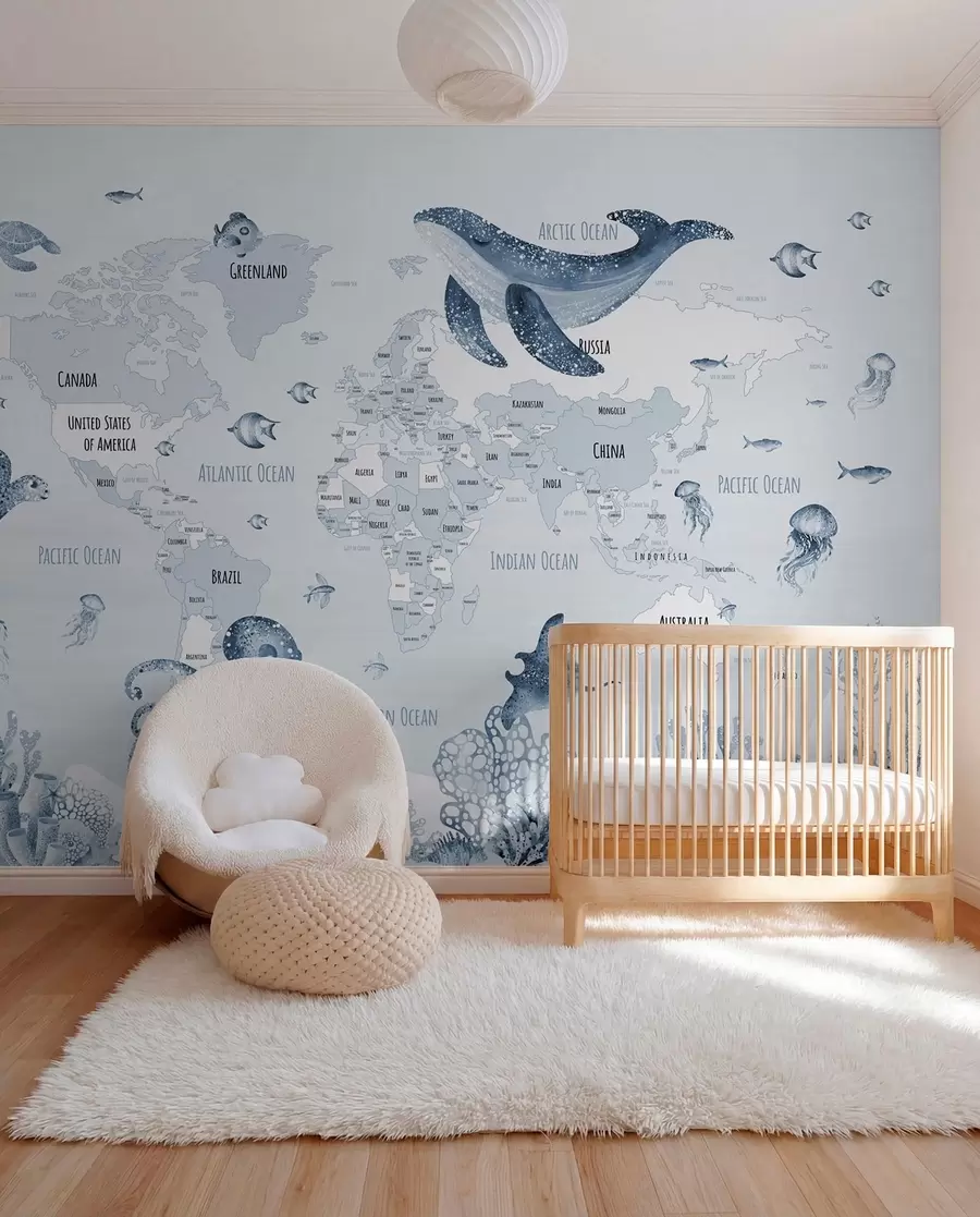 wall murals Подводни свет са мапом света w03526v3