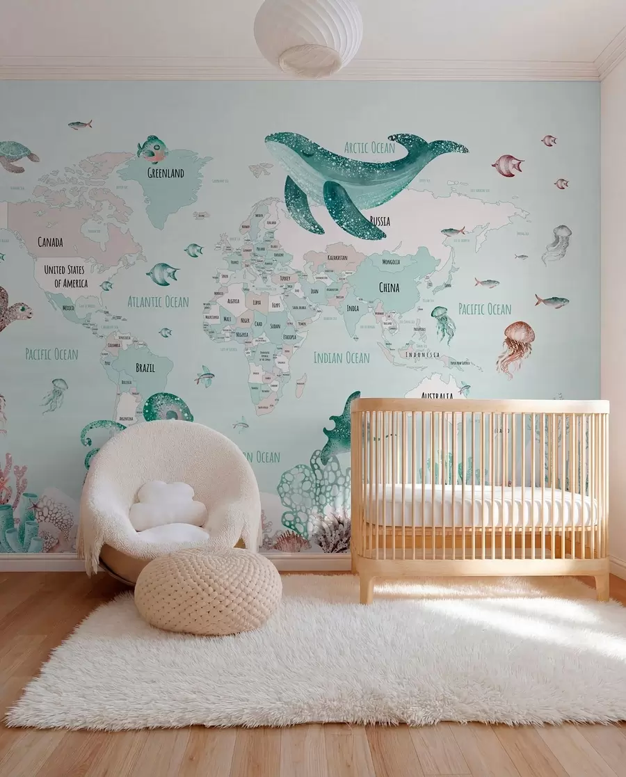 wall murals Подводни свет са мапом света w03526v2