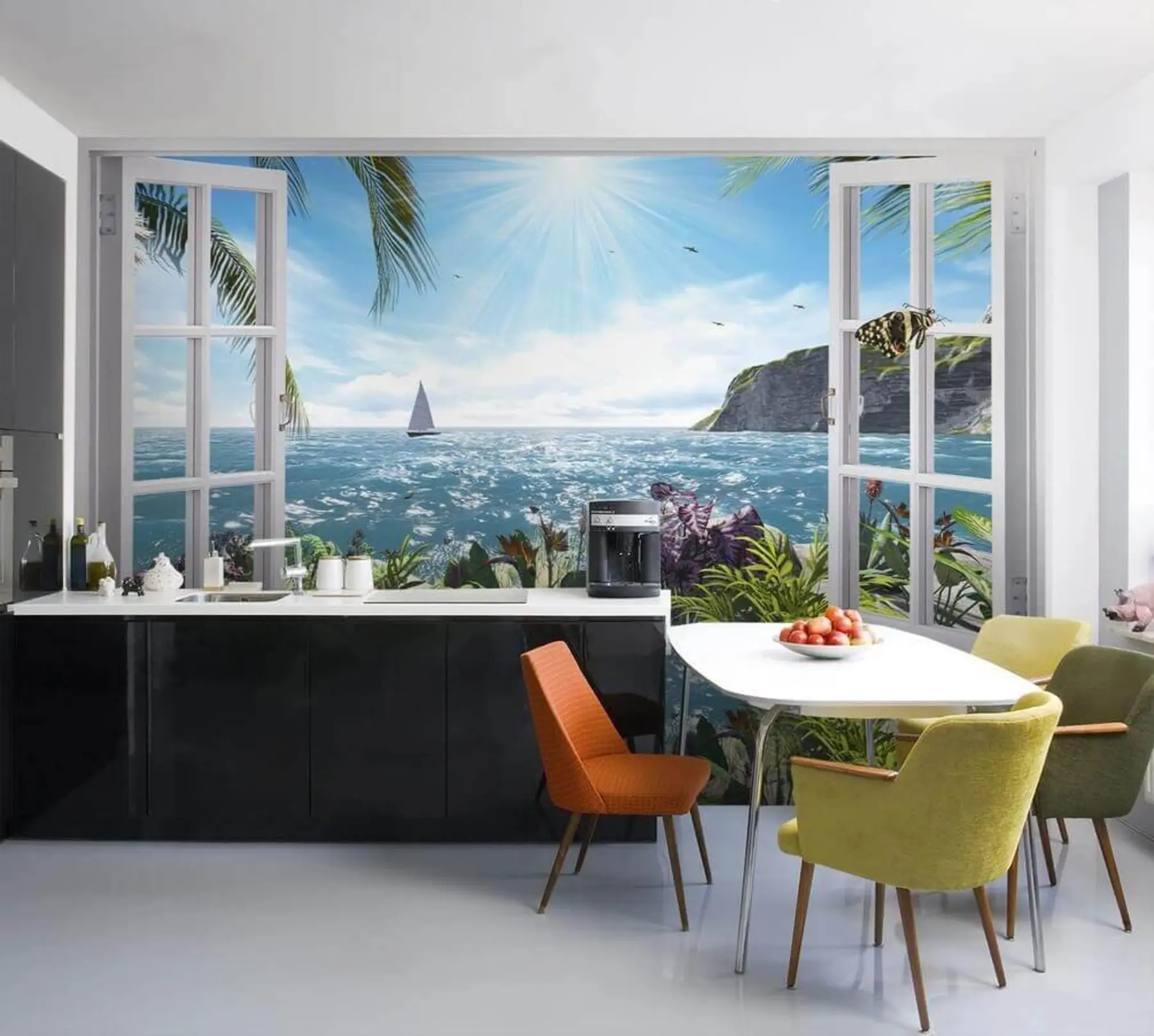 wall murals Поглед са прозора до мора и јахте u54608