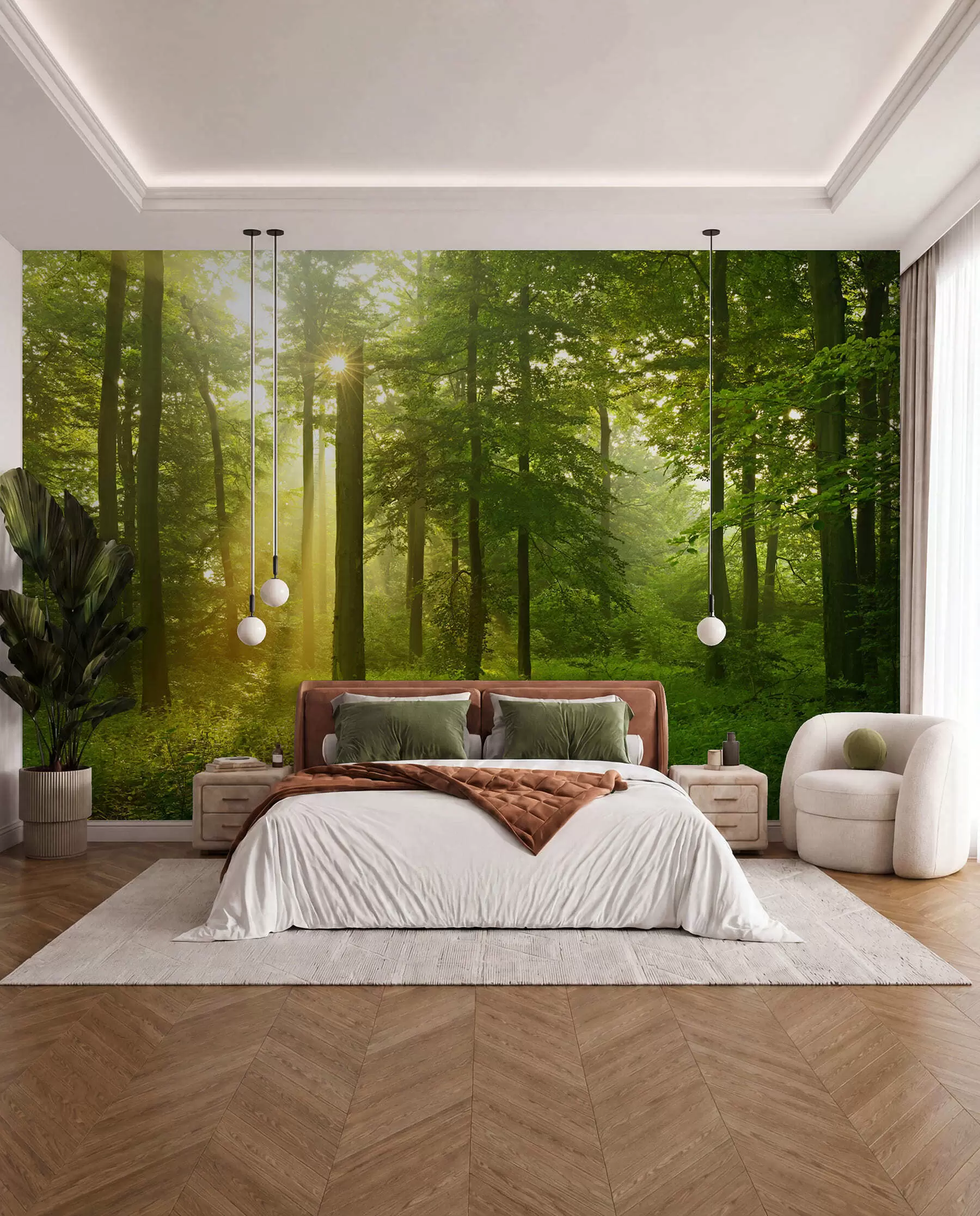 wall murals Zraci među stablima u57295