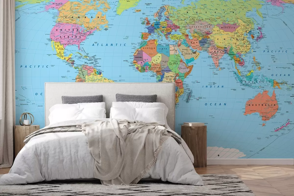wall murals Светска карта са државним заставама u60137