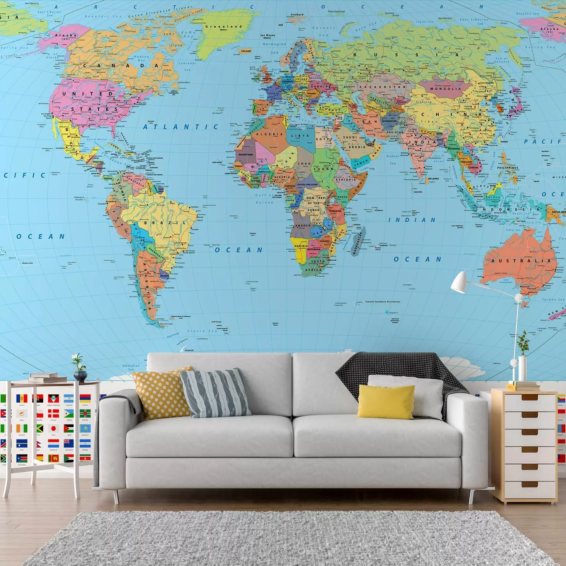 wall murals Светска карта са државним заставама u60137