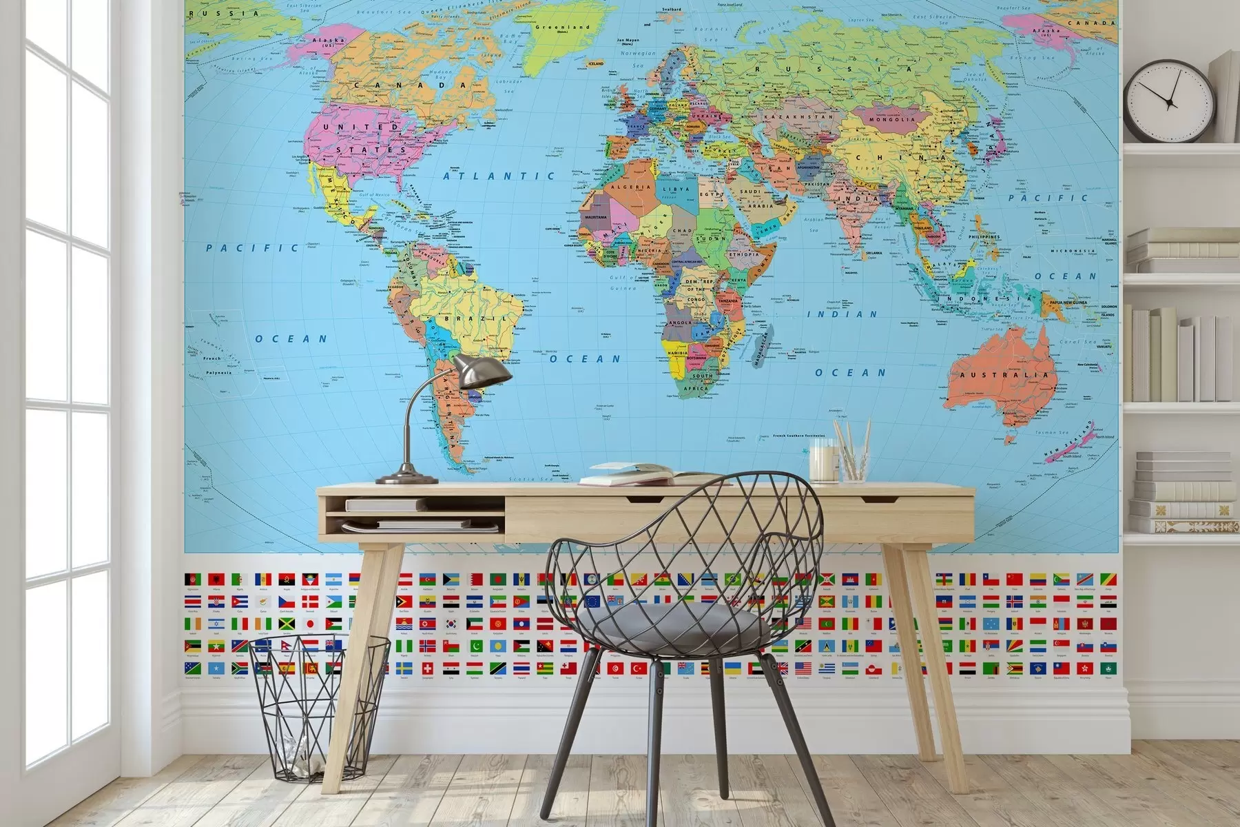 wall murals Светска карта са државним заставама u60137