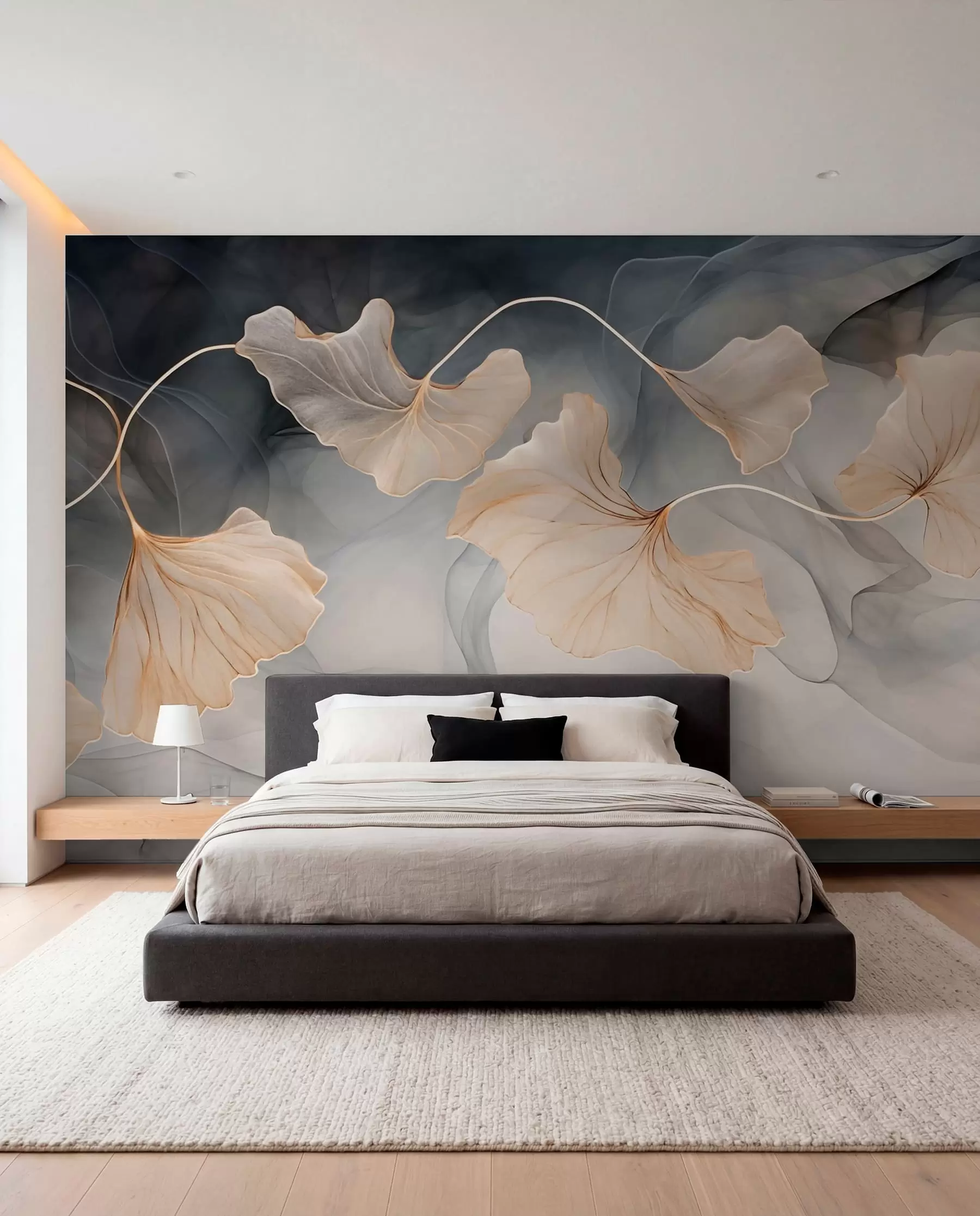 wall murals Ginko u antracitu i zlatu w03511