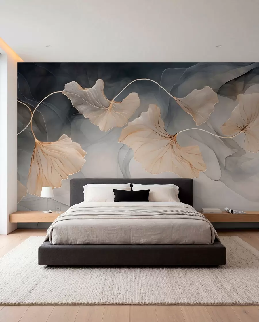 wall murals Ginko u antracitu i zlatu w03511