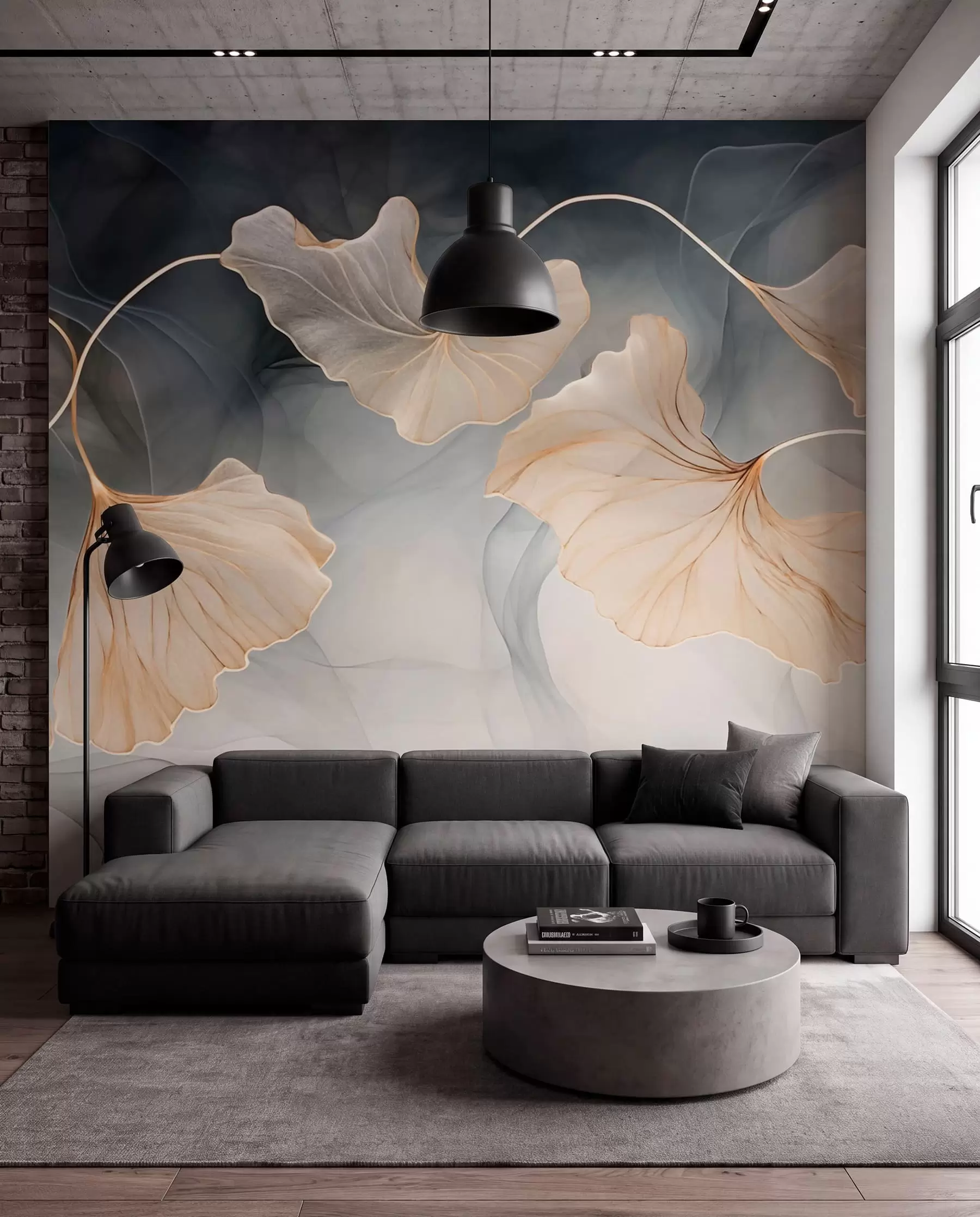 wall murals Ginko u antracitu i zlatu w03511