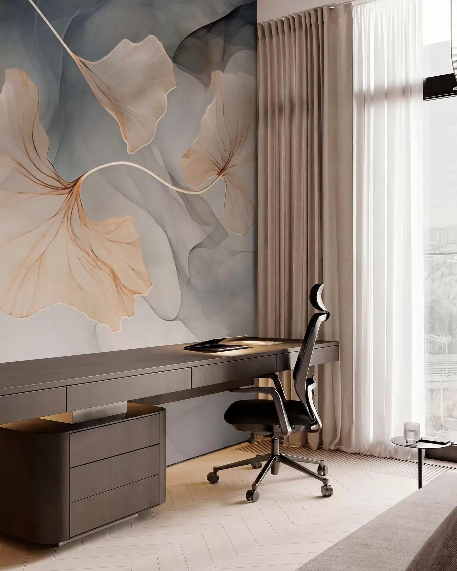 wall murals Ginko u antracitu i zlatu w03511