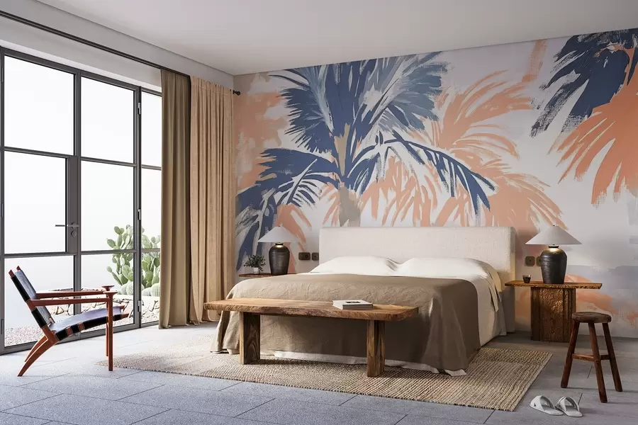 wall murals Плаве и беж апстрактне палме w03580