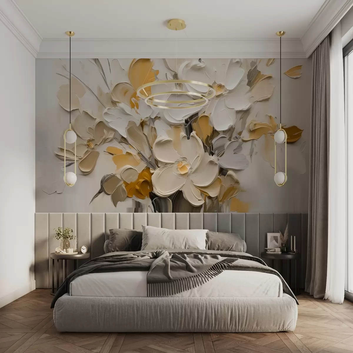 wall murals Апстрактно волуметријско цвеће у стилу уљаног сликарства w03582v2