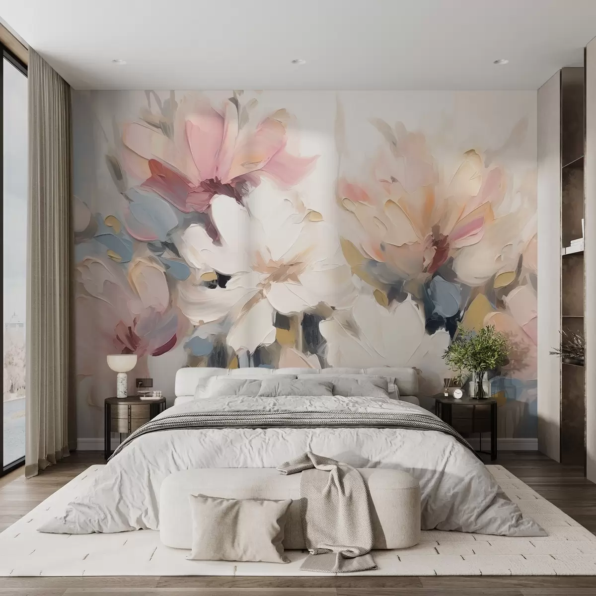 wall murals Апстрактно цвеће у стилу уљаних слика у меким тоновима w03575