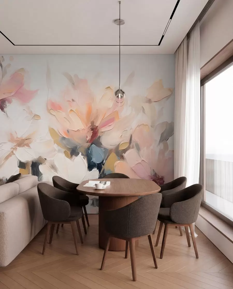 wall murals Апстрактно цвеће у стилу уљаних слика у меким тоновима w03575