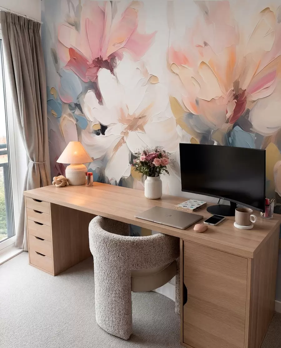 wall murals Апстрактно цвеће у стилу уљаних слика у меким тоновима w03575