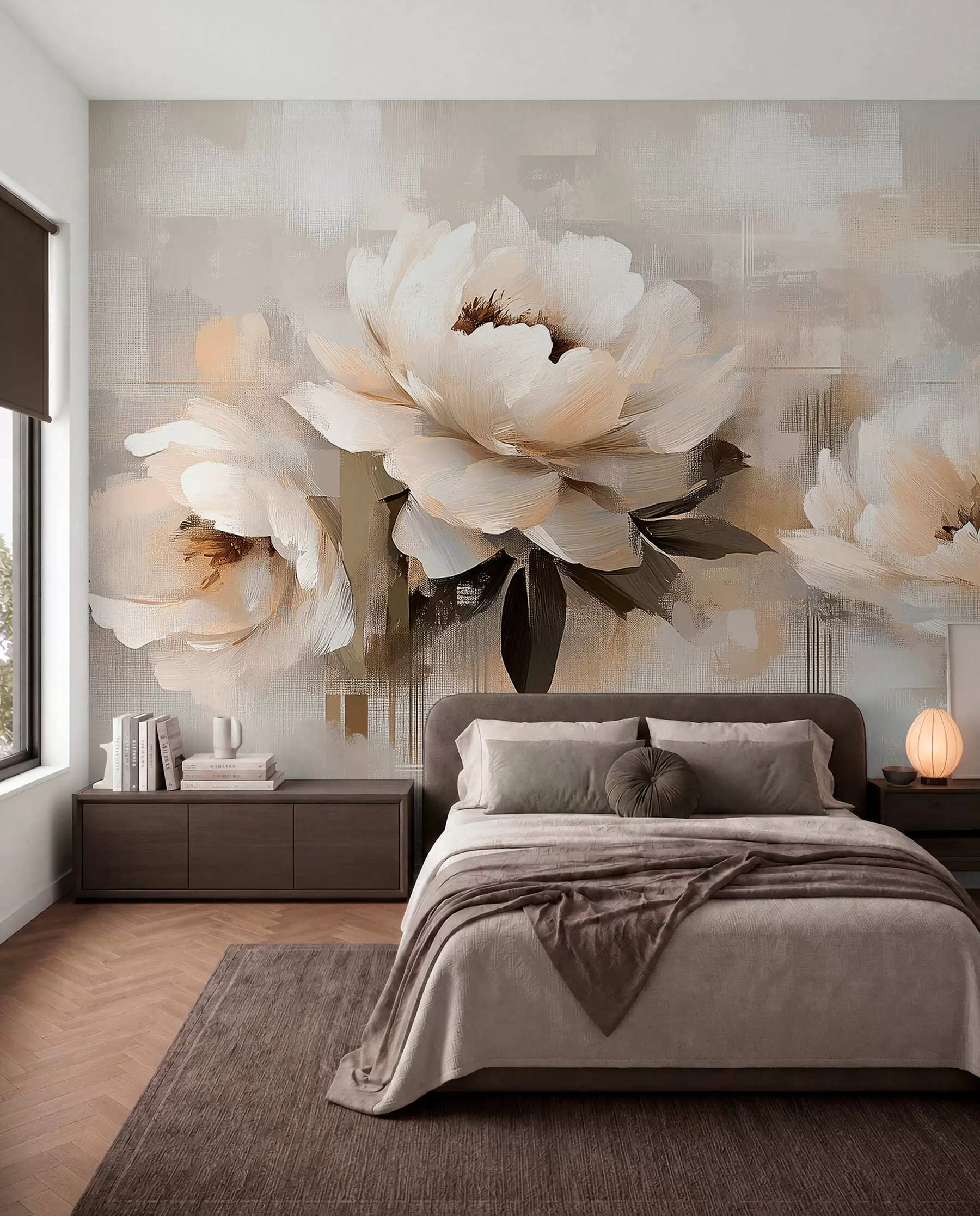 wall murals Вхите Абстрацт Винтаге Пеониес w03581
