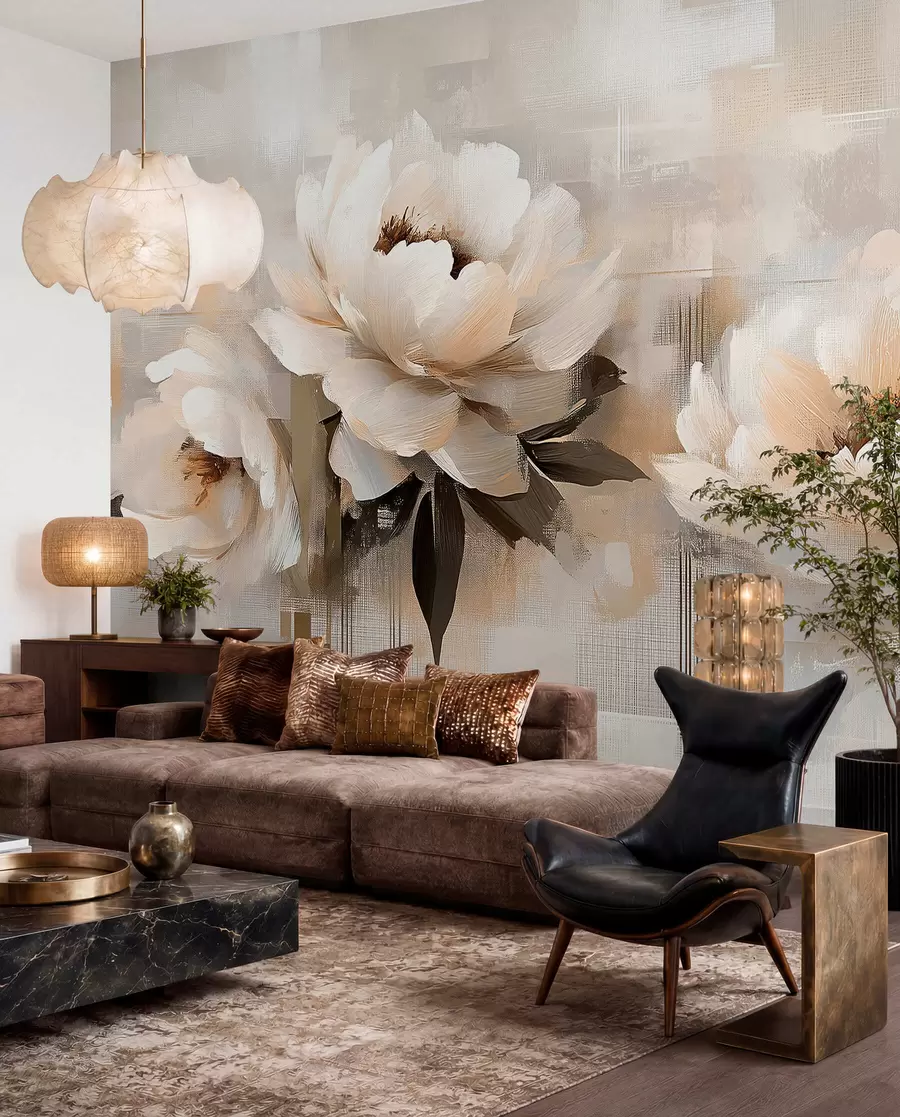 wall murals Вхите Абстрацт Винтаге Пеониес w03581