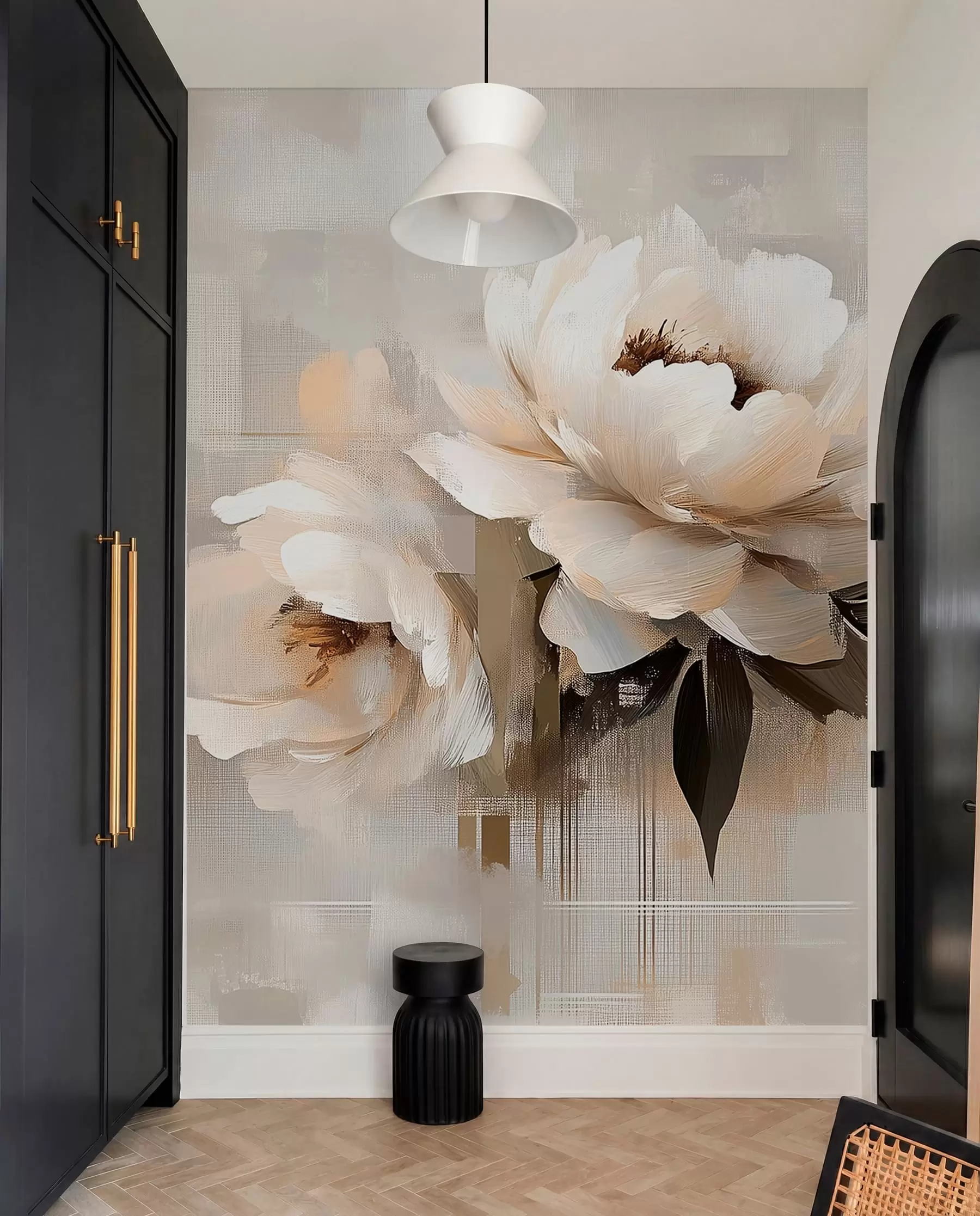 wall murals Вхите Абстрацт Винтаге Пеониес w03581