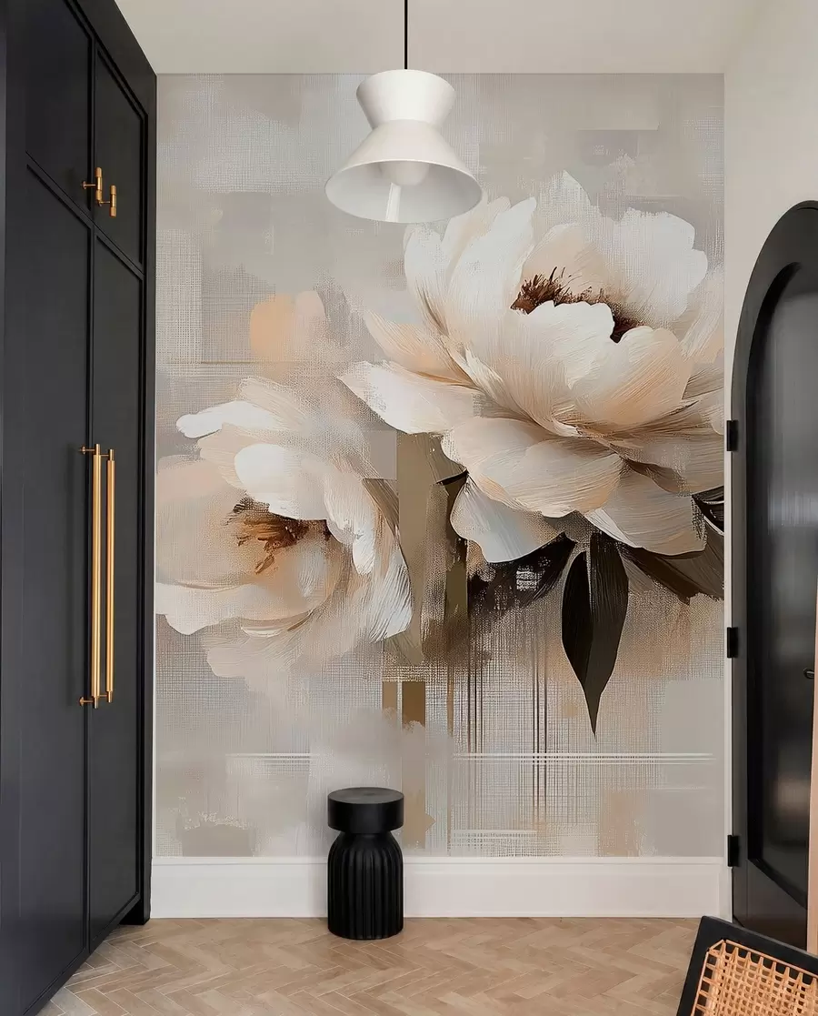 wall murals Вхите Абстрацт Винтаге Пеониес w03581