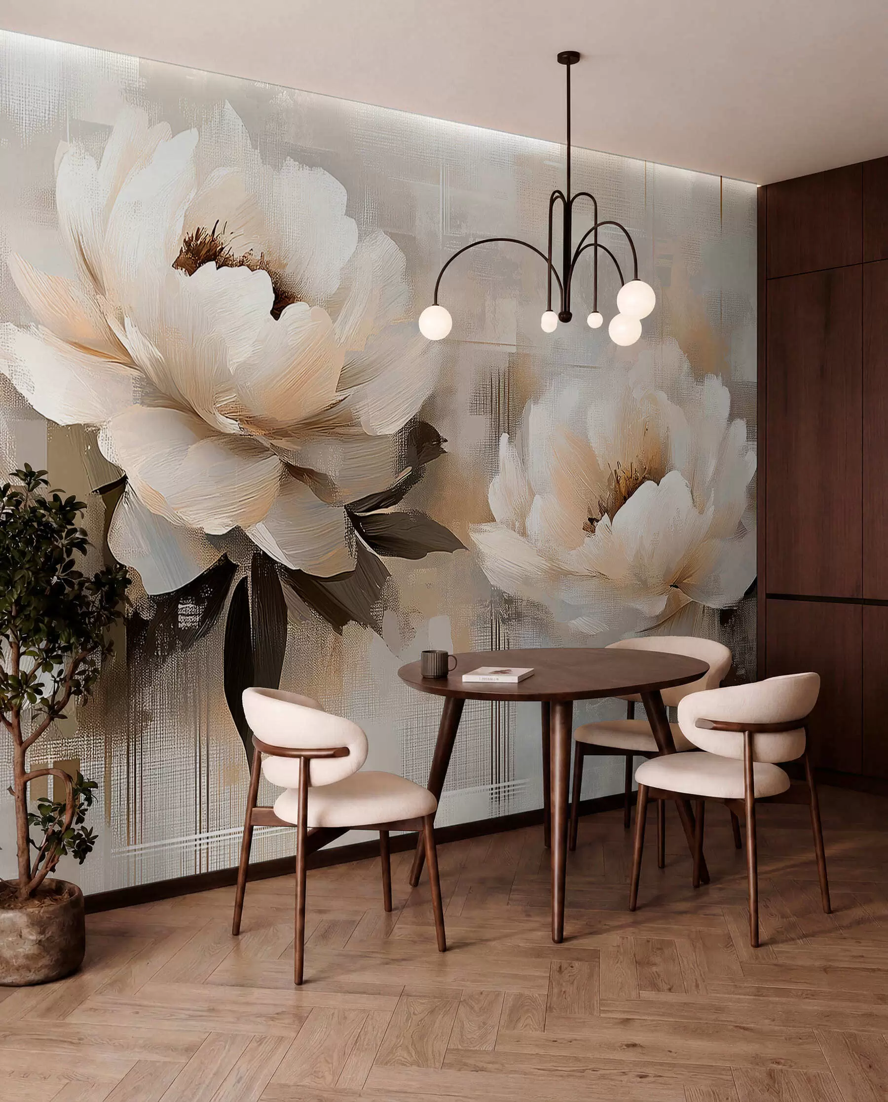 wall murals Вхите Абстрацт Винтаге Пеониес w03581