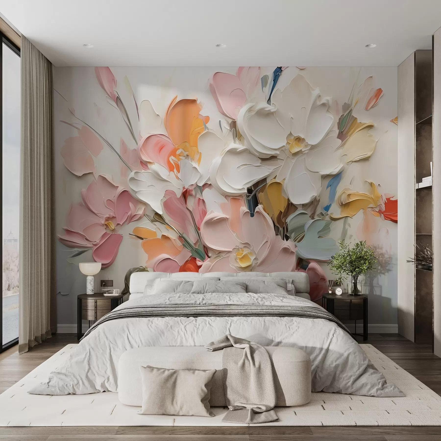 wall murals Апстрактно волуметријско цвеће у стилу уљаног сликарства w03582