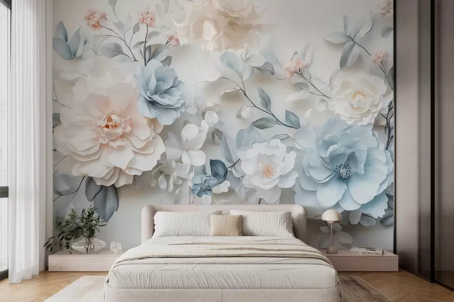 wall murals нежно прозрачно цвеће са ефектом запремине у стилу уљаног сликарства w03457