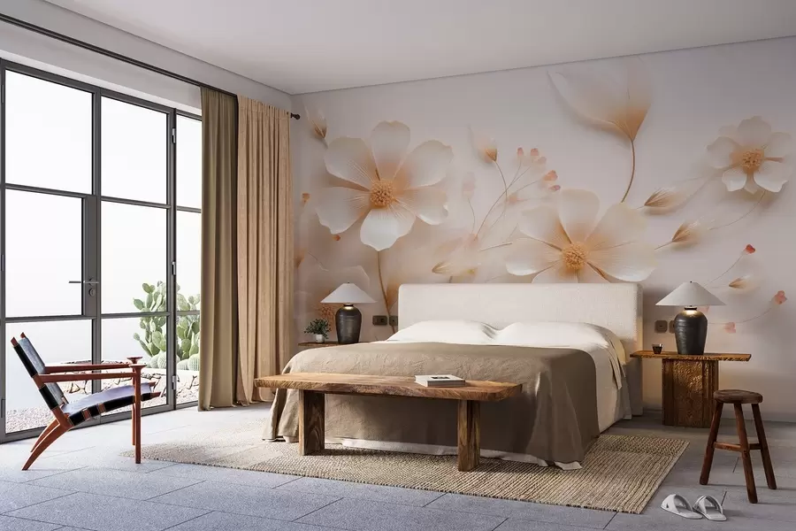 wall murals Светло беж нежно дивље цвеће w08953