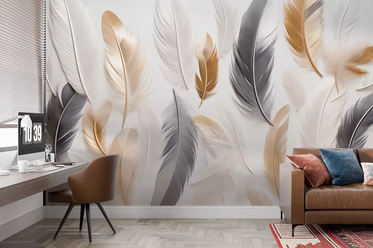 wall murals Беж-сиво перје у меким, мирним тоновима w08955