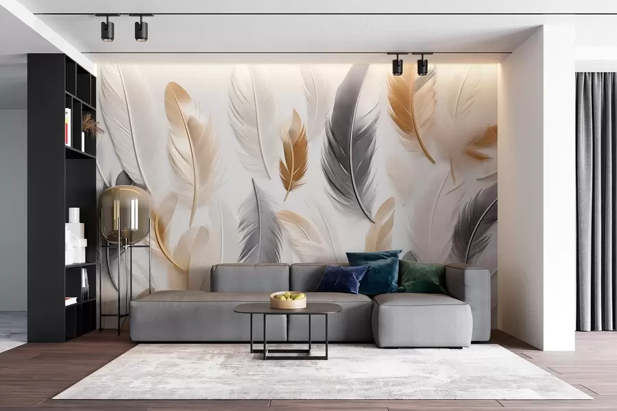 wall murals Беж-сиво перје у меким, мирним тоновима w08955