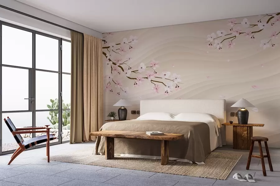 wall murals Сакура гране на таласастој пешчаној позадини w08959