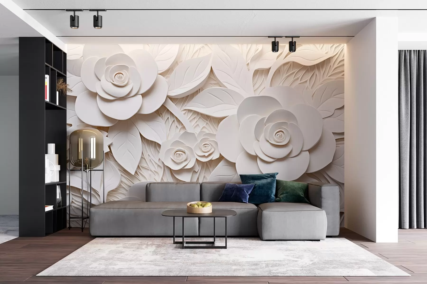 wall murals 3Д беле волуметријске руже w08963