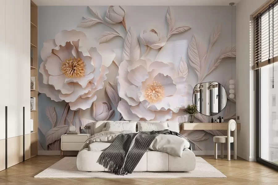 wall murals 3Д рељефни божури у фреско стилу са жутим акцентом w08967
