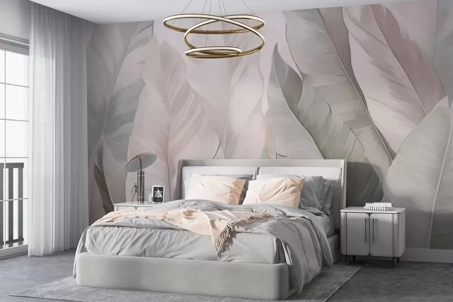 wall murals Розе и зелено деликатно тропско лишће w03598v1