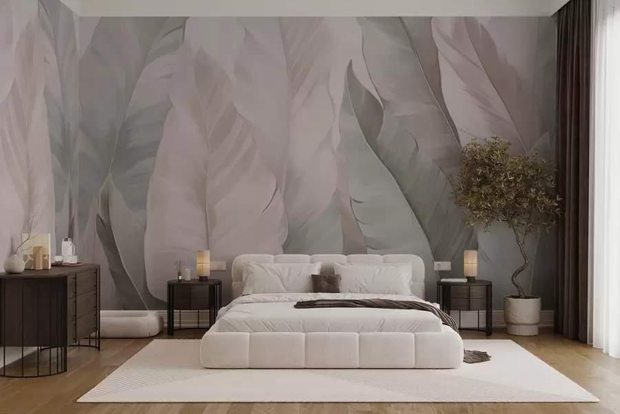 wall murals Розе и зелено деликатно тропско лишће w03598v1