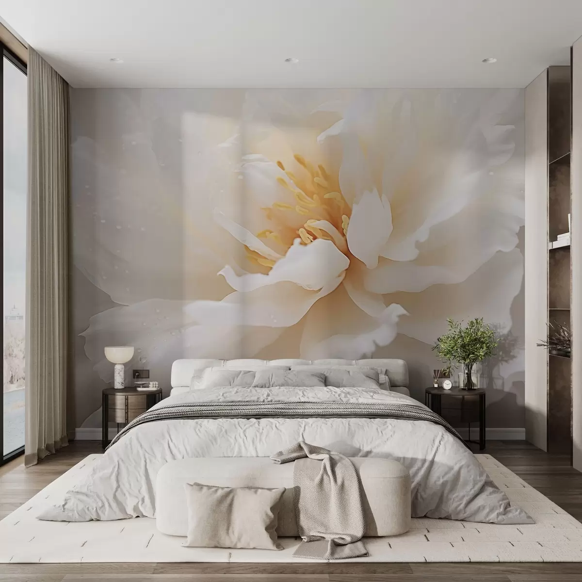 wall murals Цветан цвет божура са капљицама росе w03602