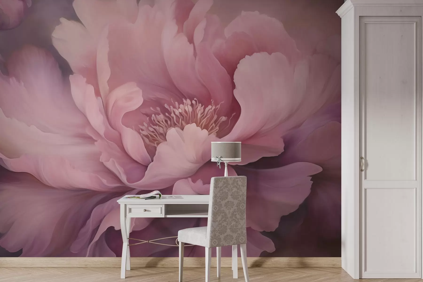 wall murals Пастелно ружичасти цвет божура на магловитој позадини w03600