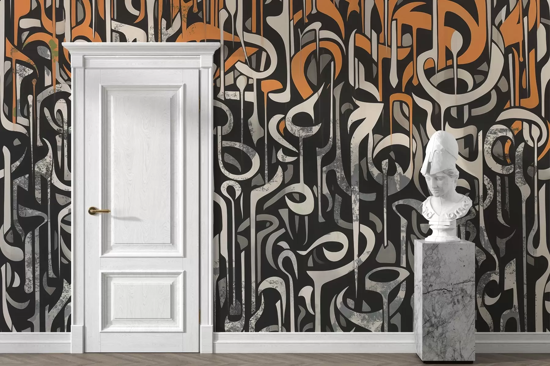 wall murals Улични дизајн са наранџастом и сивом бојом w03607