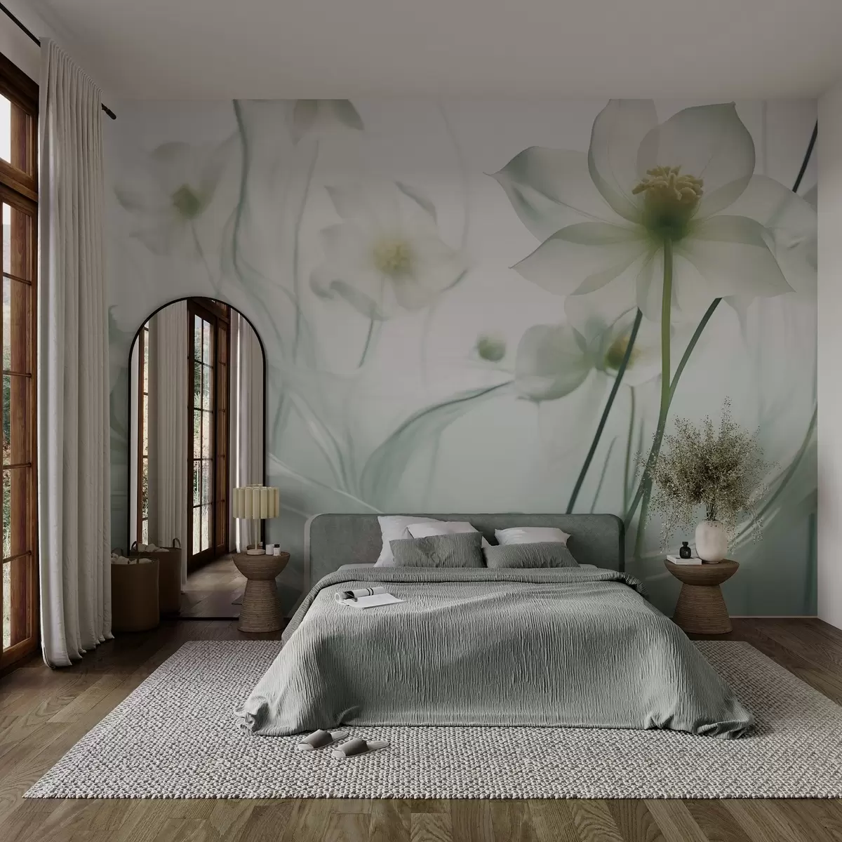 wall murals Пролећно цвеће у магли у зеленим нијансама w03646