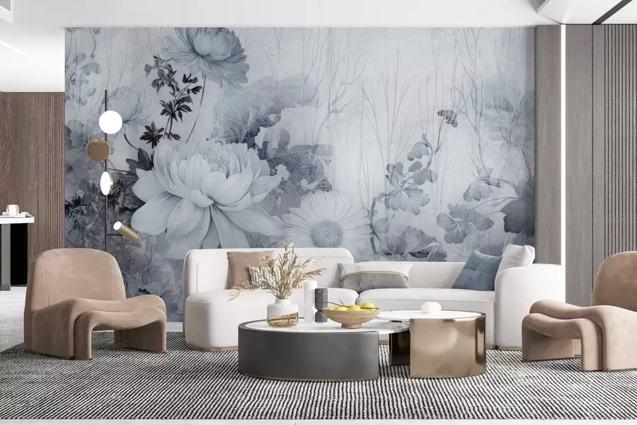 wall murals Винтаге цвеће на старом напукнутом зиду w03654v1