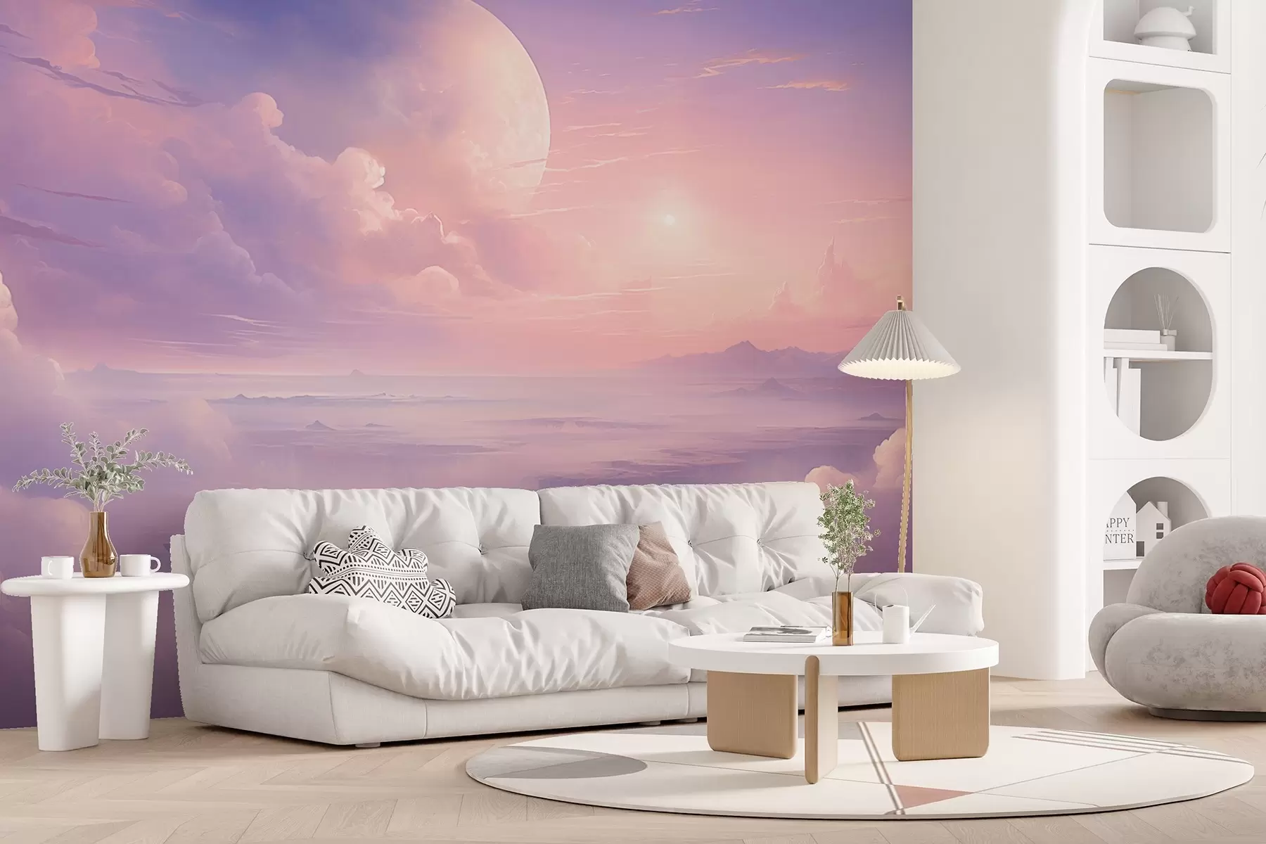 wall murals Магично љубичасто-розе небо са месецом и облацима w08986