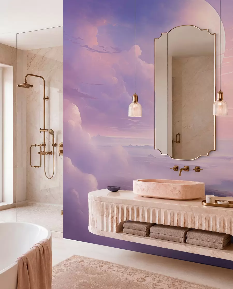wall murals Магично љубичасто-розе небо са месецом и облацима w08986