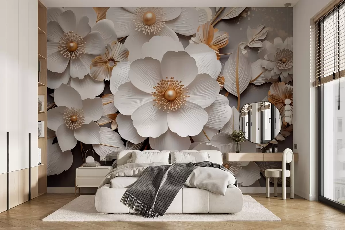 wall murals 3Д цвеће у оригами стилу у жуто-сивим тоновима w08993