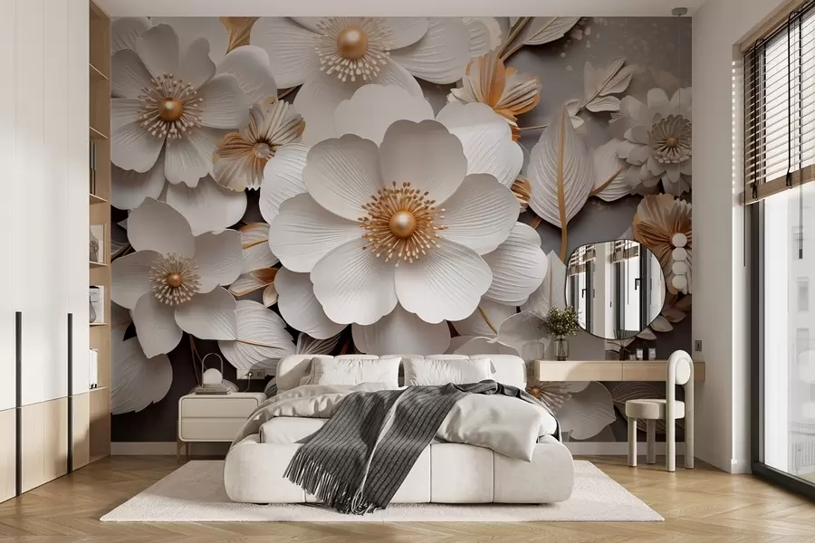 wall murals 3Д цвеће у оригами стилу у жуто-сивим тоновима w08993