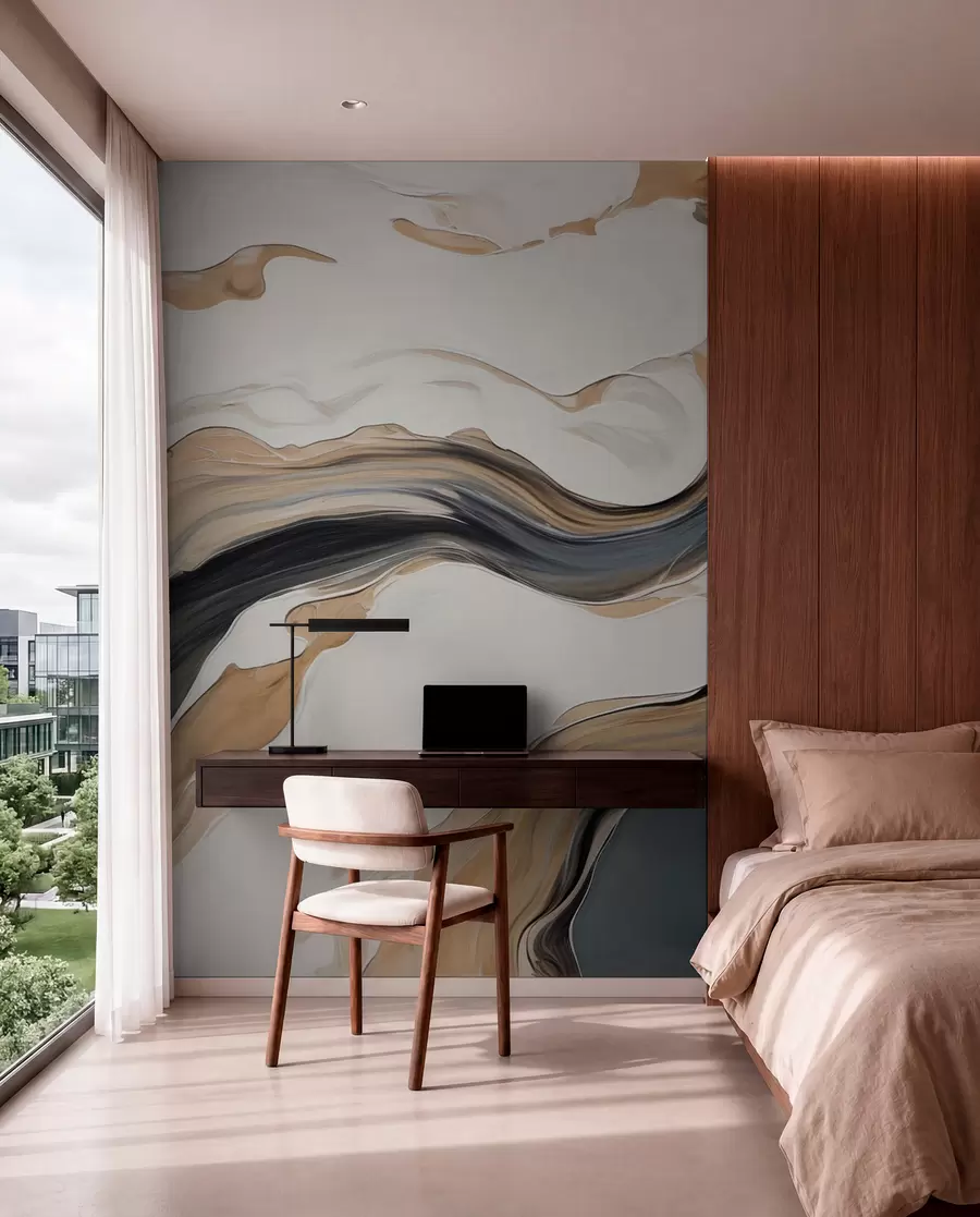 wall murals Смеђе-сиве пруге у облику таласа w09001