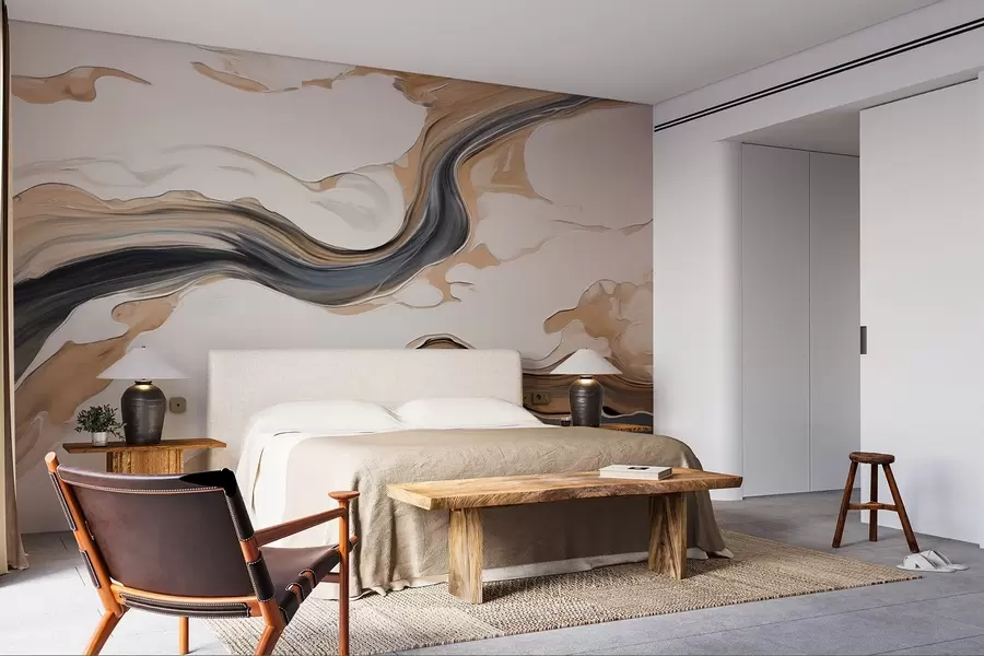 wall murals Смеђе-сиве пруге у облику таласа w09001