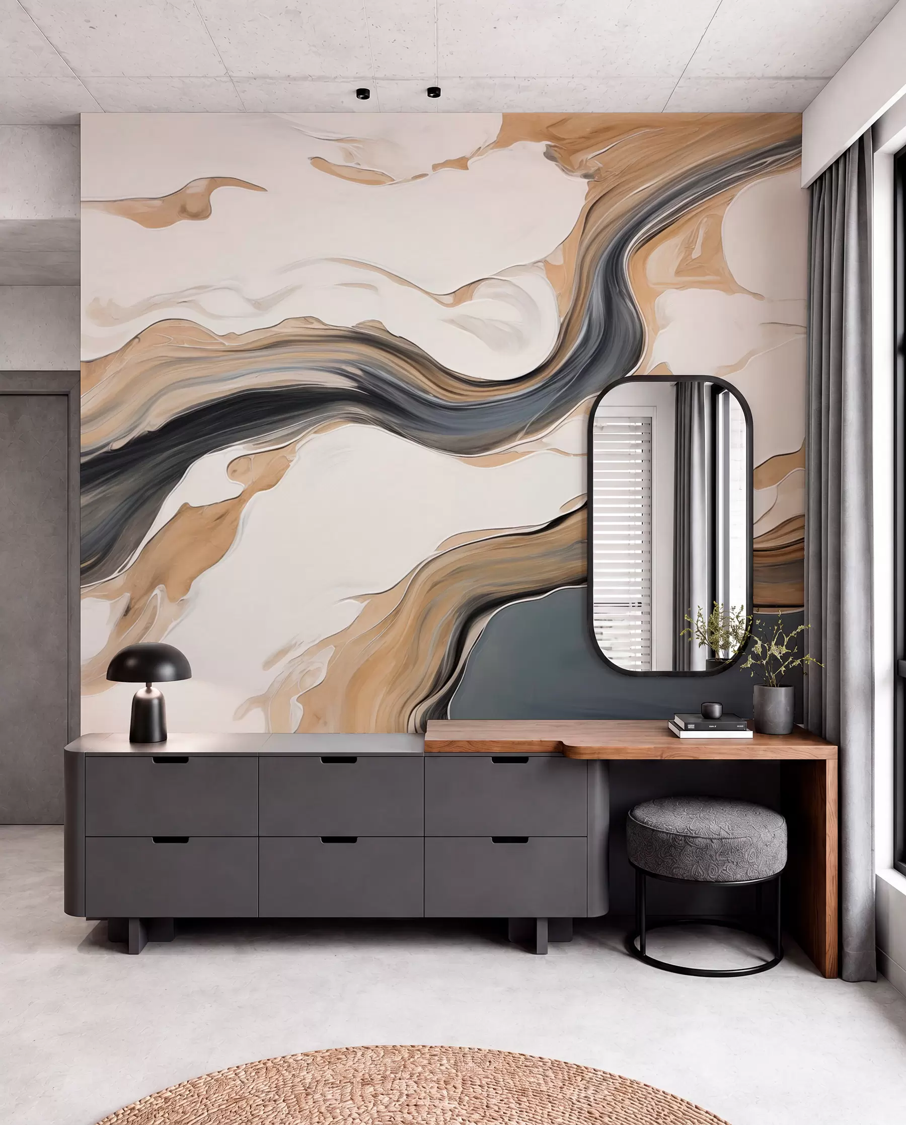 wall murals Смеђе-сиве пруге у облику таласа w09001