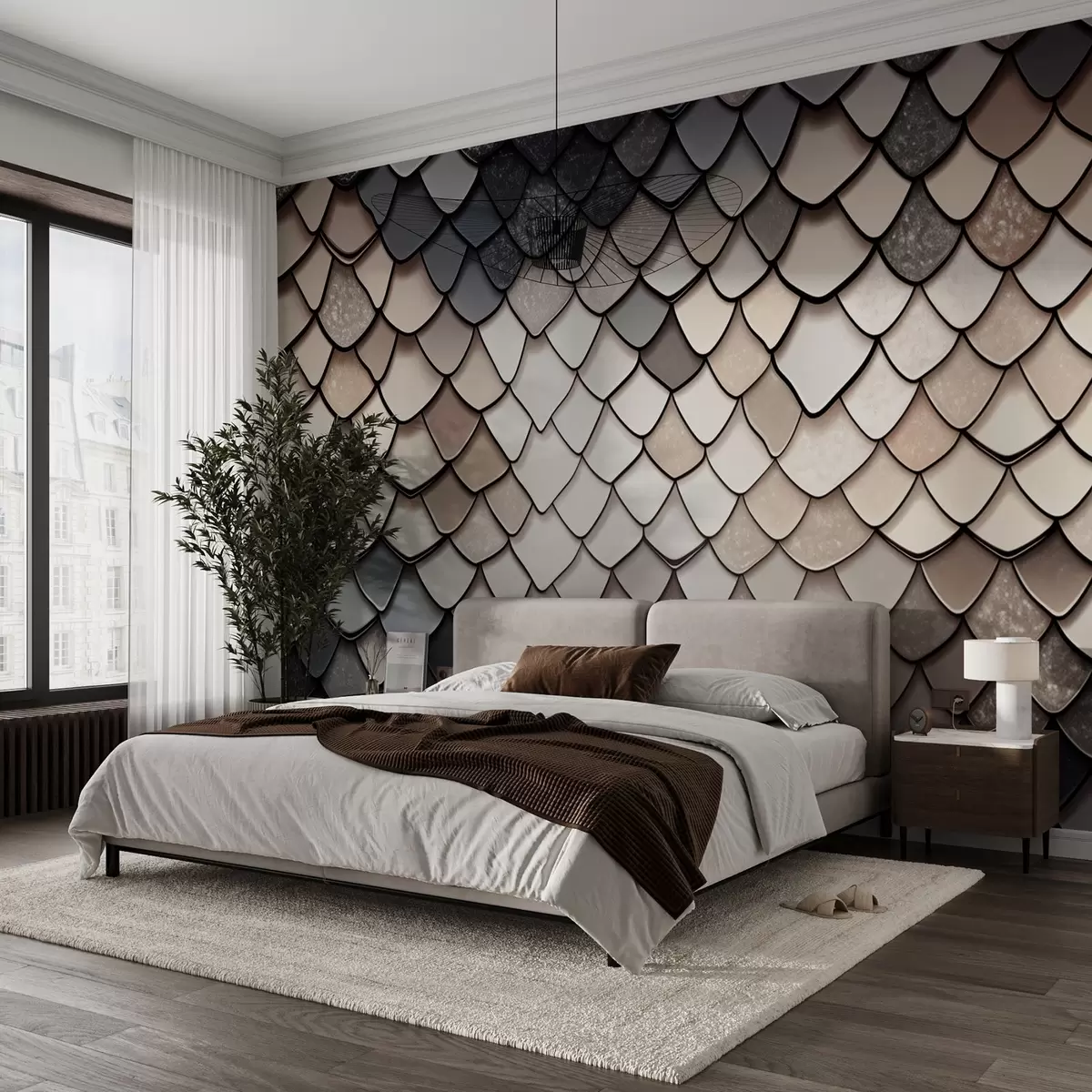 wall murals Беж-сиви узорак у стилу текстуре змаја w09005