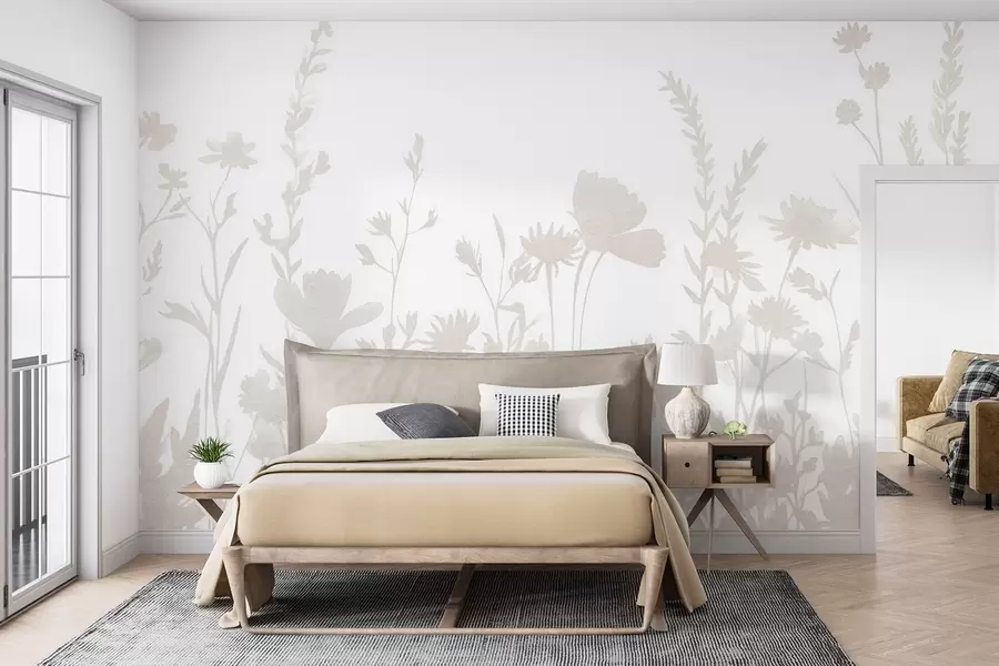 wall murals Летња ливада, рустикална, цвеће, палета беж боја  w03670