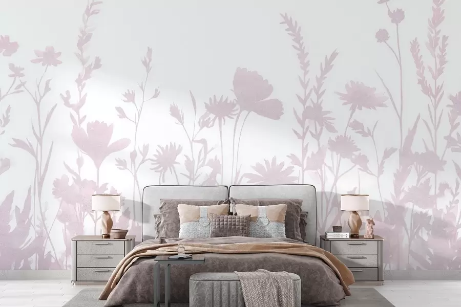 wall murals Летња ливада, рустикално, цвеће, розе палета боја  w03670v2